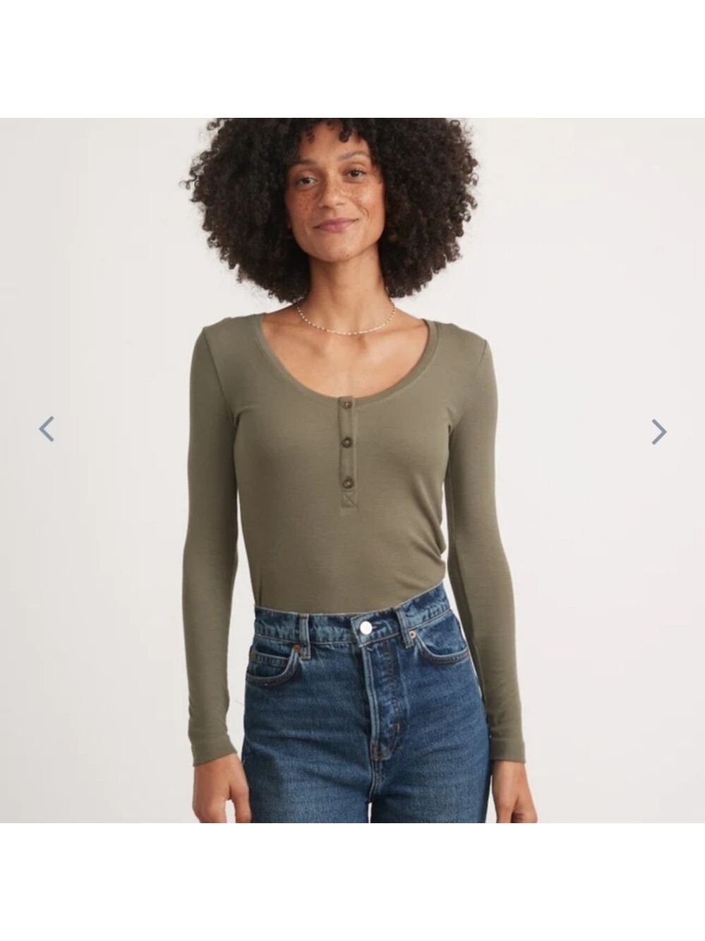 Marine Layer Lexi Rib Henley Burnt Olive - Picture 2 of 5